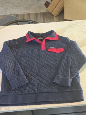 Patagonia Men's Quilted Navy Pullover with Red Trim